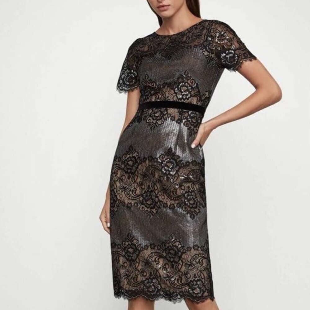 BCBGMaxazria Eve Metallic Lace Midi Dress, Size 6 (S)